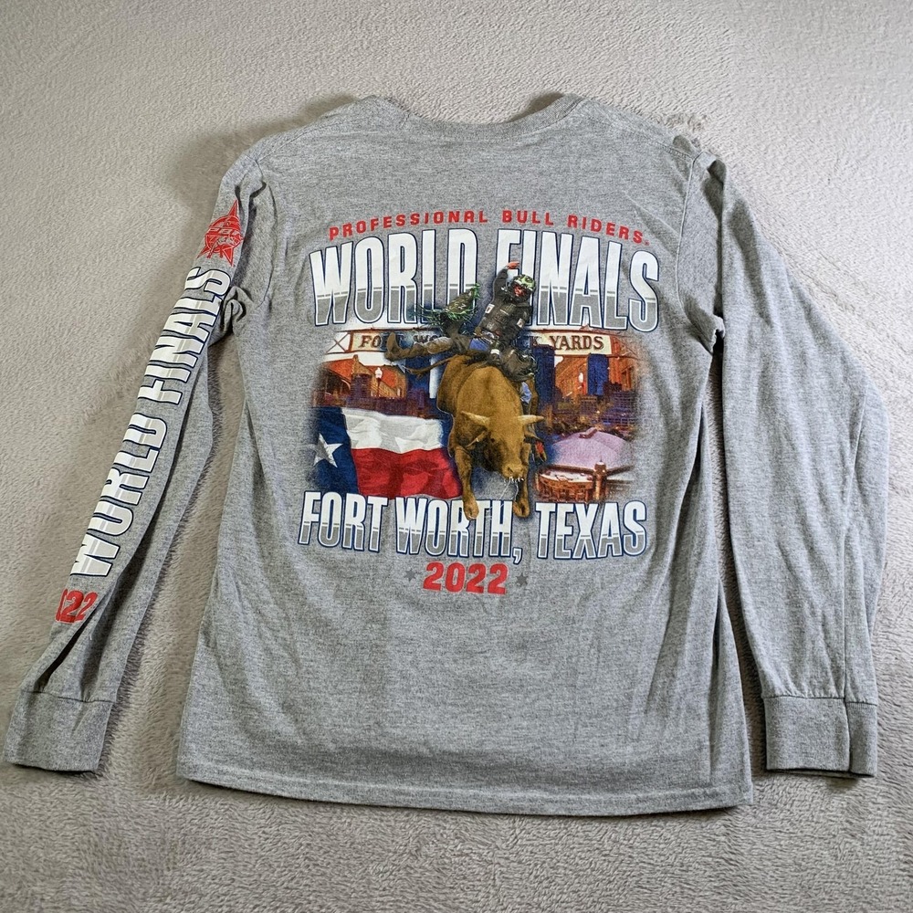 PBR World Finals Shirt Mens Small Gray Rodeo Gildan Long Sleeve 2022 Fort Worth